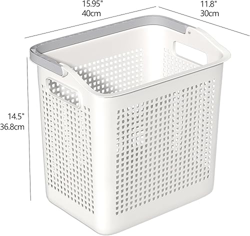 Miniatura 2 de Juego de 4 cestas grandes para ropa sucia con asas, cestas de plástico para ropa sucia, color blanco