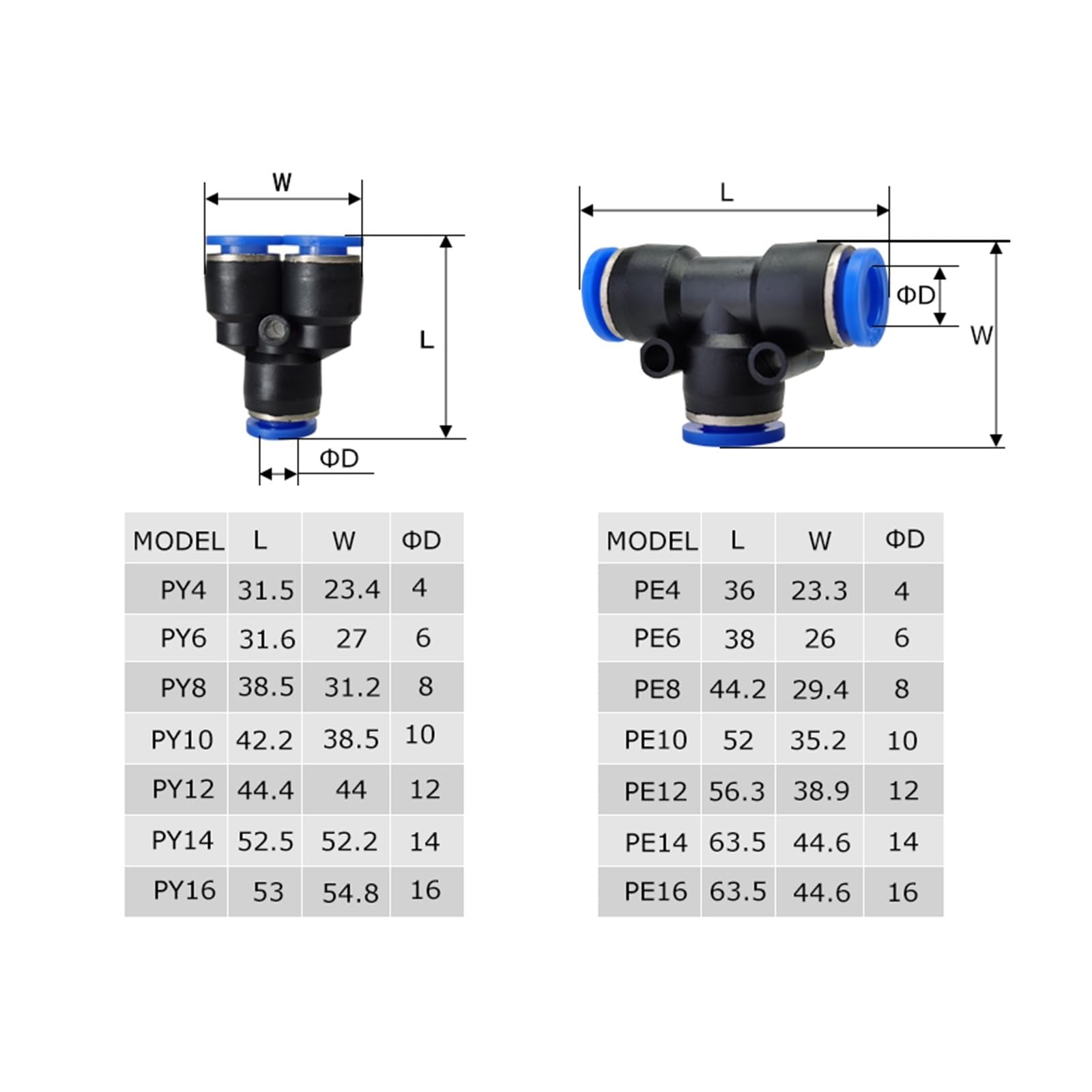 Accesso per tubi pneumatici, spingere nel connetto Confezione da 10 raccordi rapidi pneumatici in plastica for tubi dell'aria da 4-12 mm in nero e blu(Lsa,Use 8mm hose)