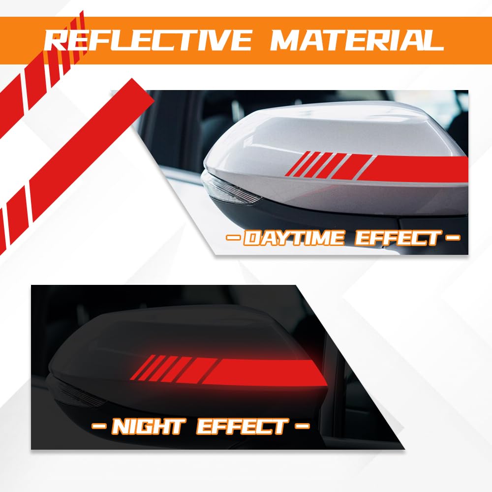 2PCS Car Rear View Mirror Stickers Waterproof Auto Side Rearview Mirrors Decal Stripes Universal Anti-Collision Striped Automotive Warning — view 3