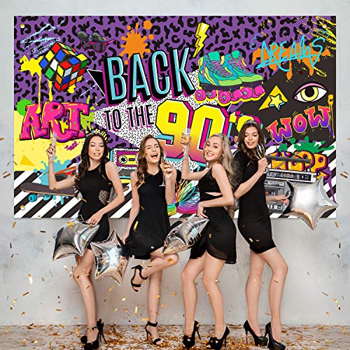 Party Greeting BP0087 90S Theme Backdrop Hip Hop Graffiti Back To 90'S Party Banner Background 71X43.3 Inch Fabric Wall Table Decorations Photo Booth Props thumb #4