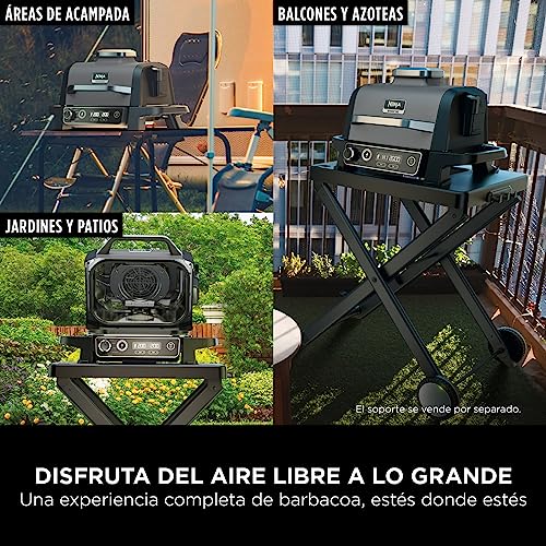 Ninja Woodfire Parrilla eléctrica de exterior y freídora de aire, 7 en 1, Air Fry, Smoke, Roast, Bake y otras funciones, resistente a la intemperie, antiadherente, portátil, gris/negro, OG701EU - imagen 9