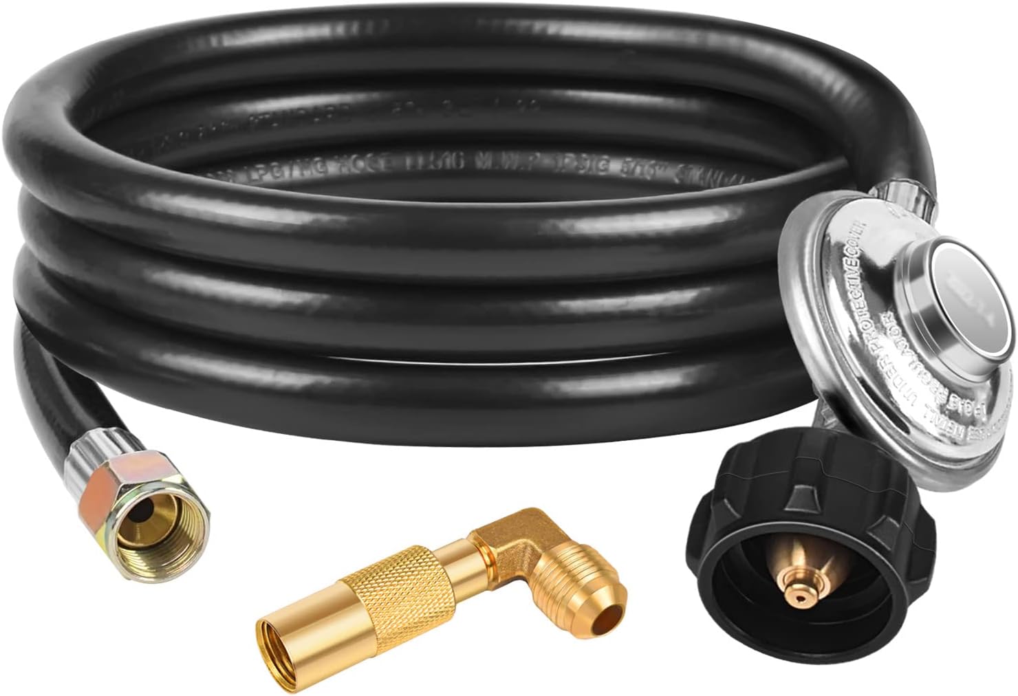 DOZYANT 6 Feet Braided Propane Regulator and Hose, QCC1 Universal Grill Regulator Replacement Parts with 90 Degree Elbow Adapter for Blackstone 17 inch and 22 inch Tabletop Griddle Grill
