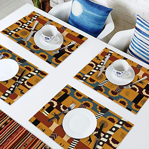 Charmhome Placemats For Dining Table Set Of 4Pcs African Style Tribe Print Washable Cotton And Linen Placemat Non-Slip Heat Resistant Kitchen Table Mats #TOP4
