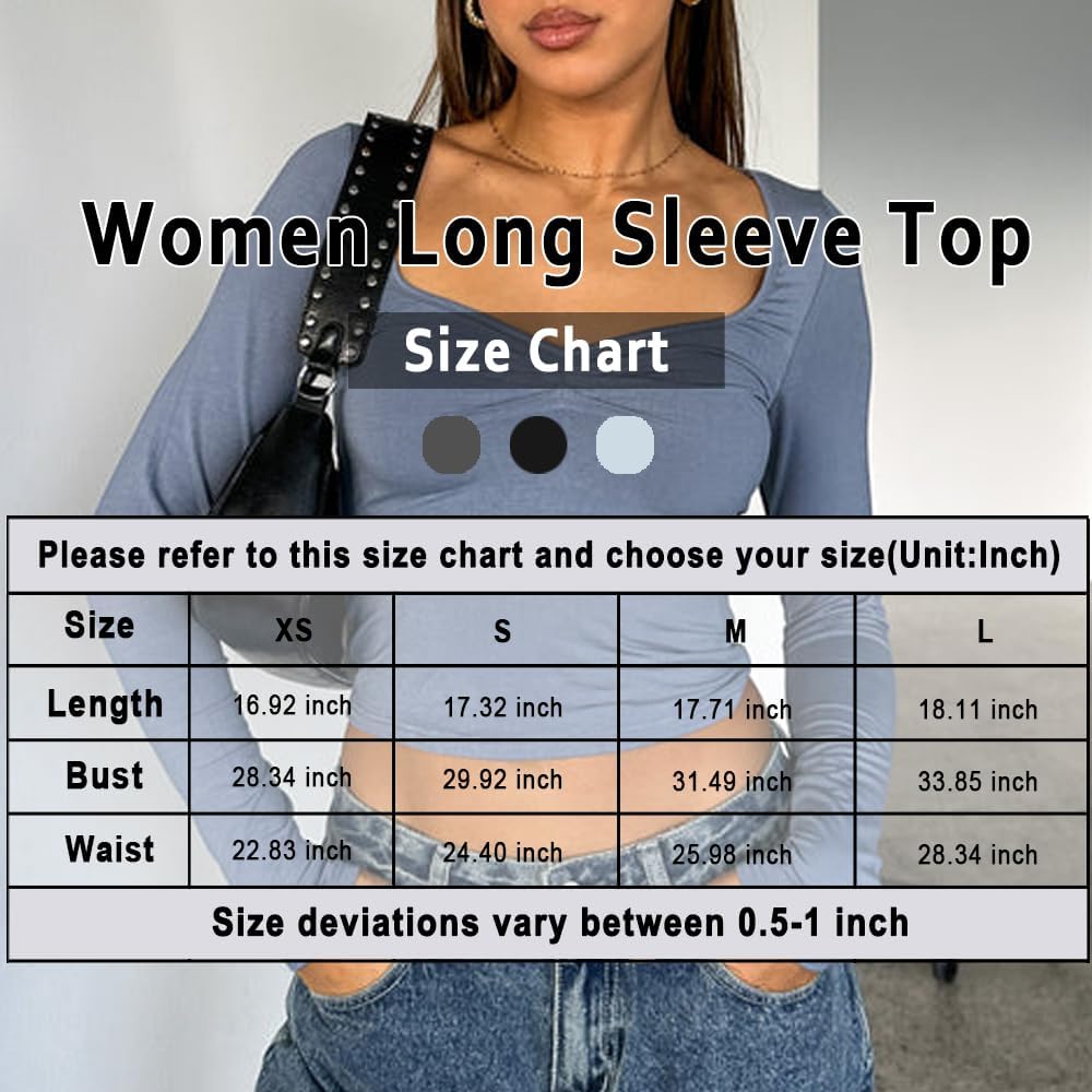 ForeFair Women's Sexy Long Sleeve Going Out Tops Pleated Bustier Shirt Cute Sweetheart Neck Y2K Cropped Top - Image 6