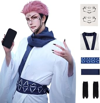 Anime Jujutsu Ryomen Sukuna Cosplay Costume Men Long Japanese White Kimono Robe Halloween Outfits with Two-Toe Socks