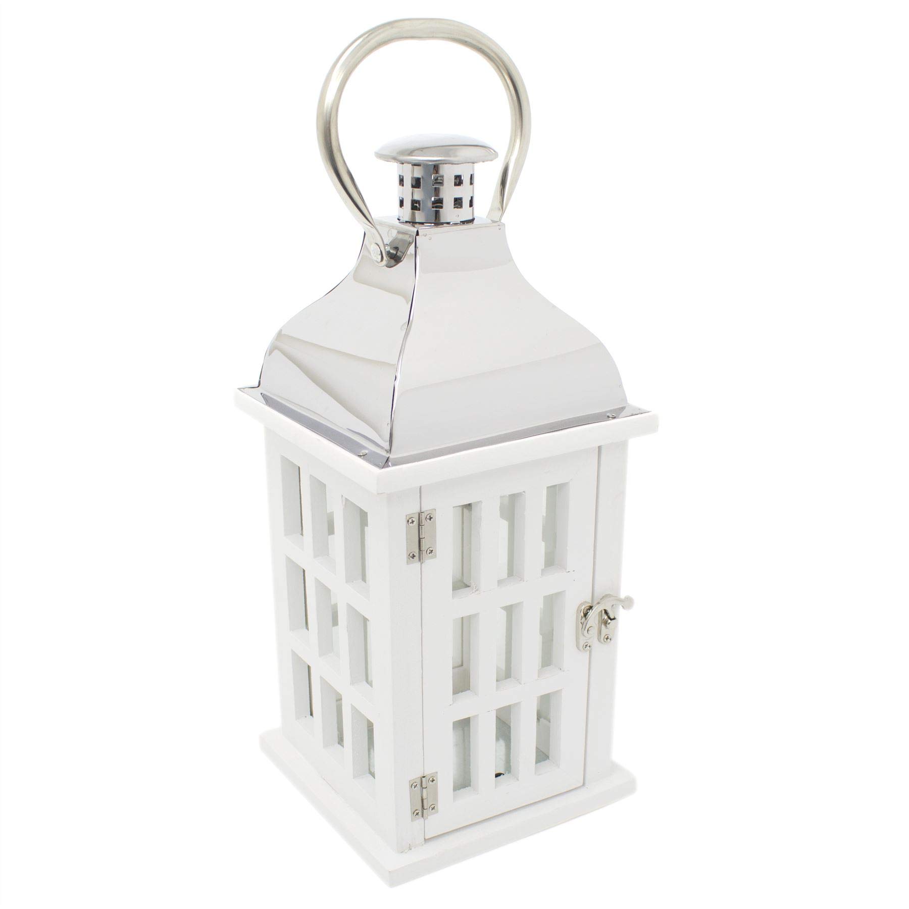 Carousel Home And Gifts White Wooden Candle Lantern | 39Cm Hurricane Lantern Candle Holder For Home Garden Patio - Tealight Candle Holder With Handle