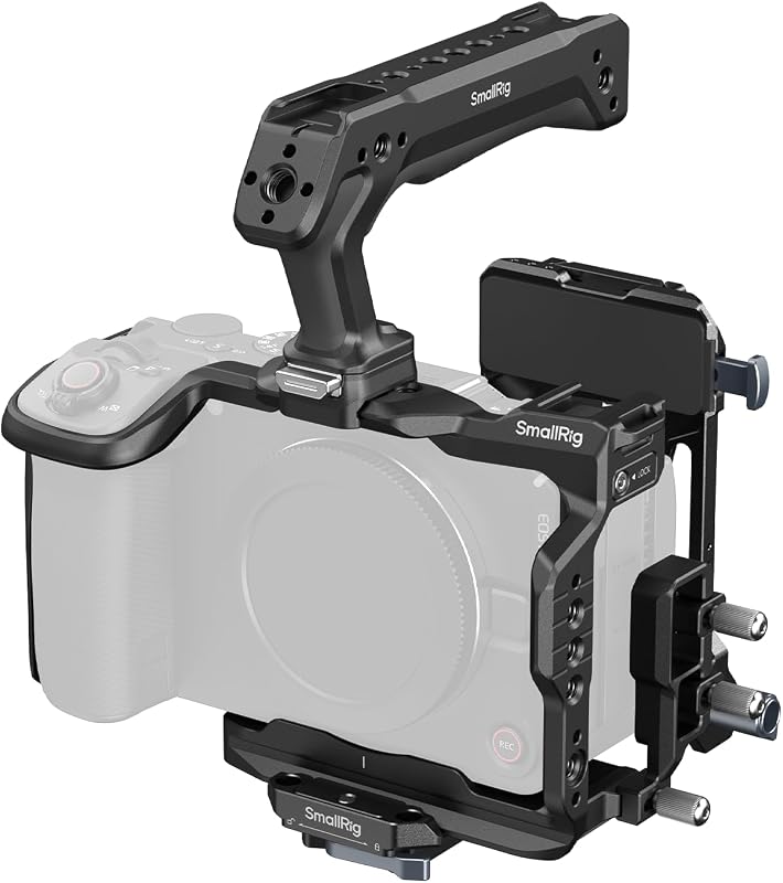 HawkLock Quick Release Cage Kit for Canon R6 V, with Foldable V-Mount Battery Plate, Clamp for HDMI & USB-C, Top Handle, Multiple Interfaces for Various Scenes – 6381