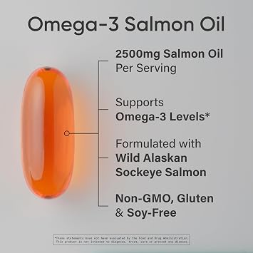 Sports Research Salmon Oil - Single-Source Wild Alaskan Sockeye | 2500 mg per Serving w/EPA & DHA Fatty Acids | MSC Certified - 180 Count Softgels