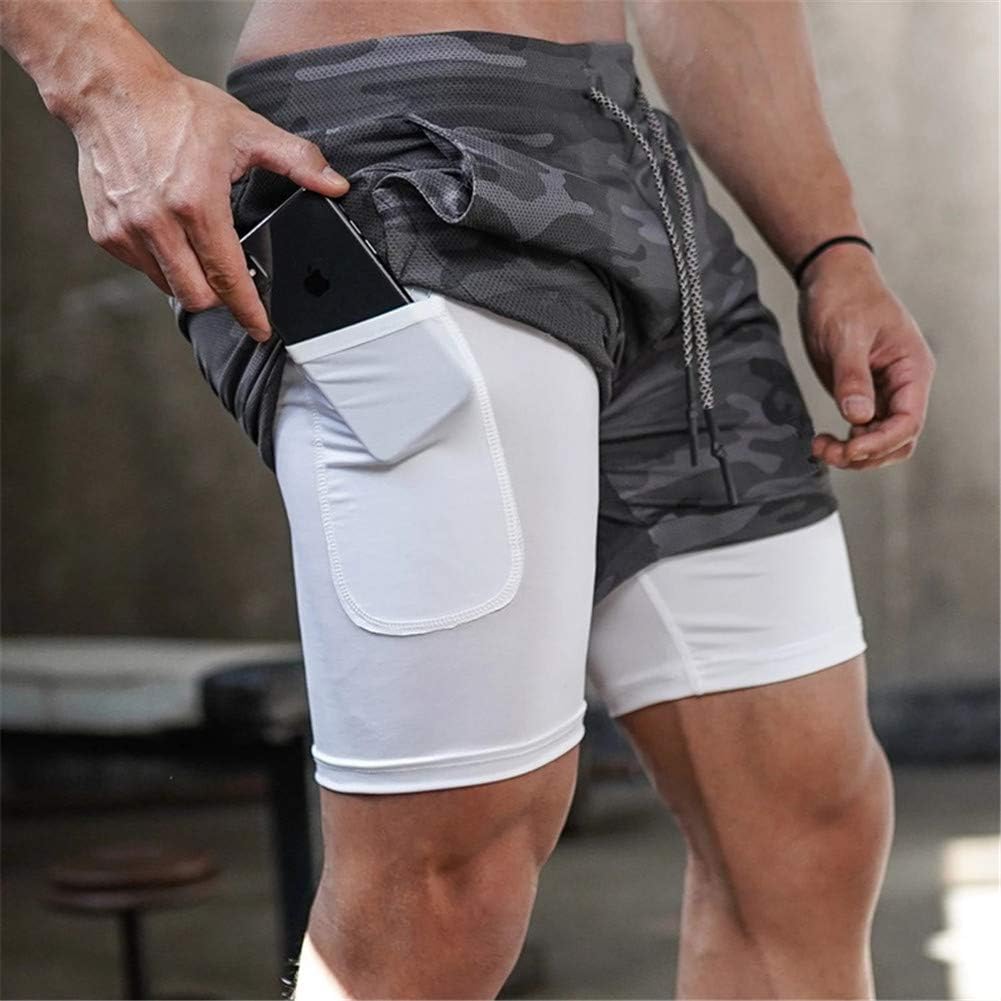 HARGLESMAN Men's Running Shorts 2 in 1 Gym Workout Quick Dry Mens Shorts with Phone Pocket