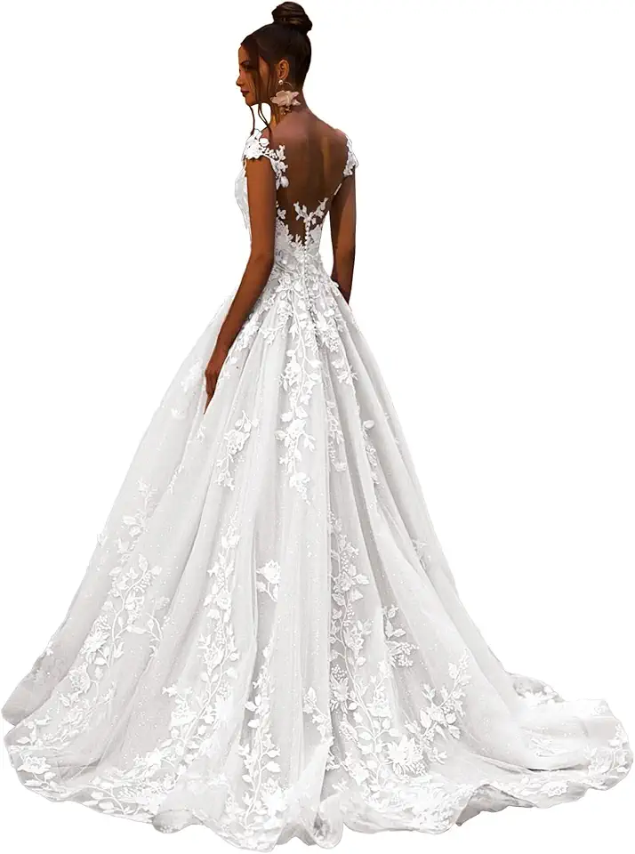 Vestidos de casamento para noiva 2026 sem mangas com aplique de renda e comprimento até o chão, vestido de noiva PS036