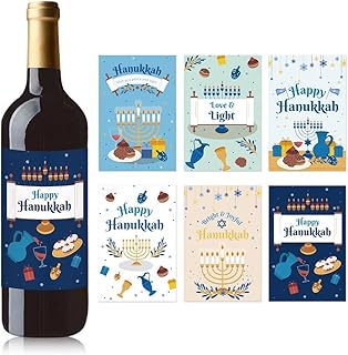 24 Sheets Happy Hanukkah Wine Labels Sticker Happy Hanukkah Bottle Tag Sticker Jewish Wine Bottle Sticker Chanukah Gift Stickers Wine Bottle Decoration for Chanukah Holiday Party Decorations