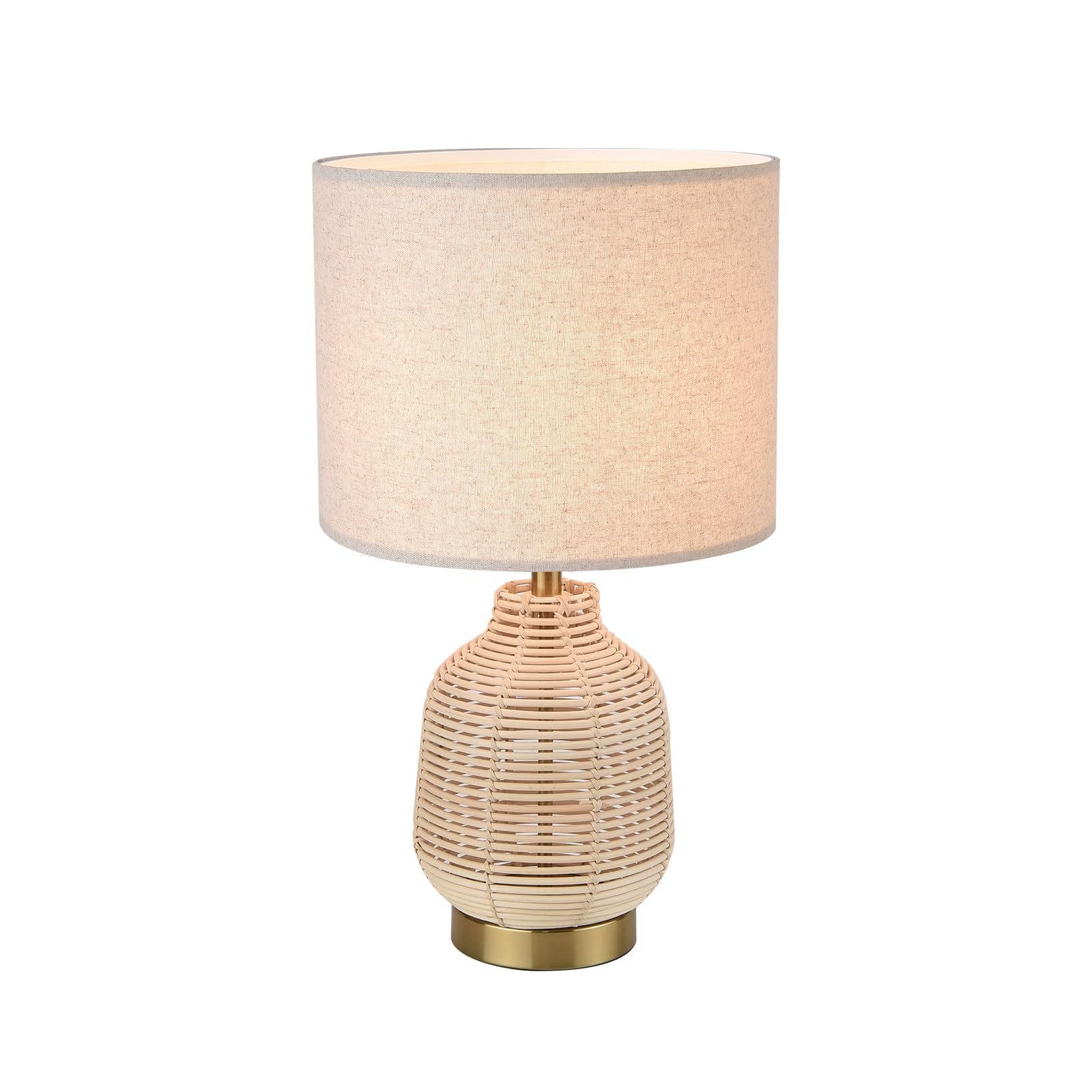 KUNJOULAM Rattan Table Lamp, Small Nightstand Lamp With Linen