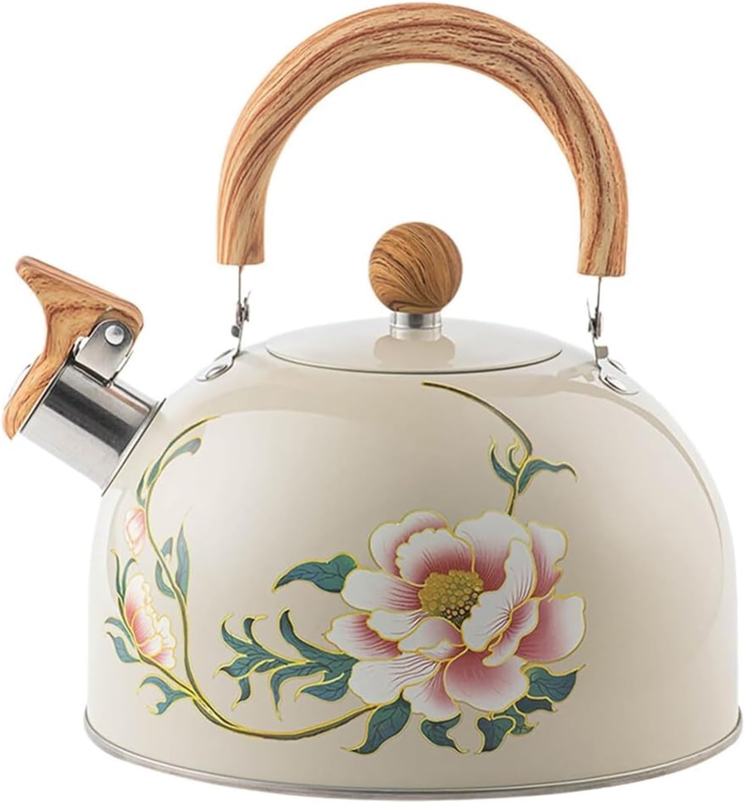 Teekanne, 3L Pfeifender Teekessel aus Edelstahl mit Blumenmuster – schnell kochende Teekanne for die Küche