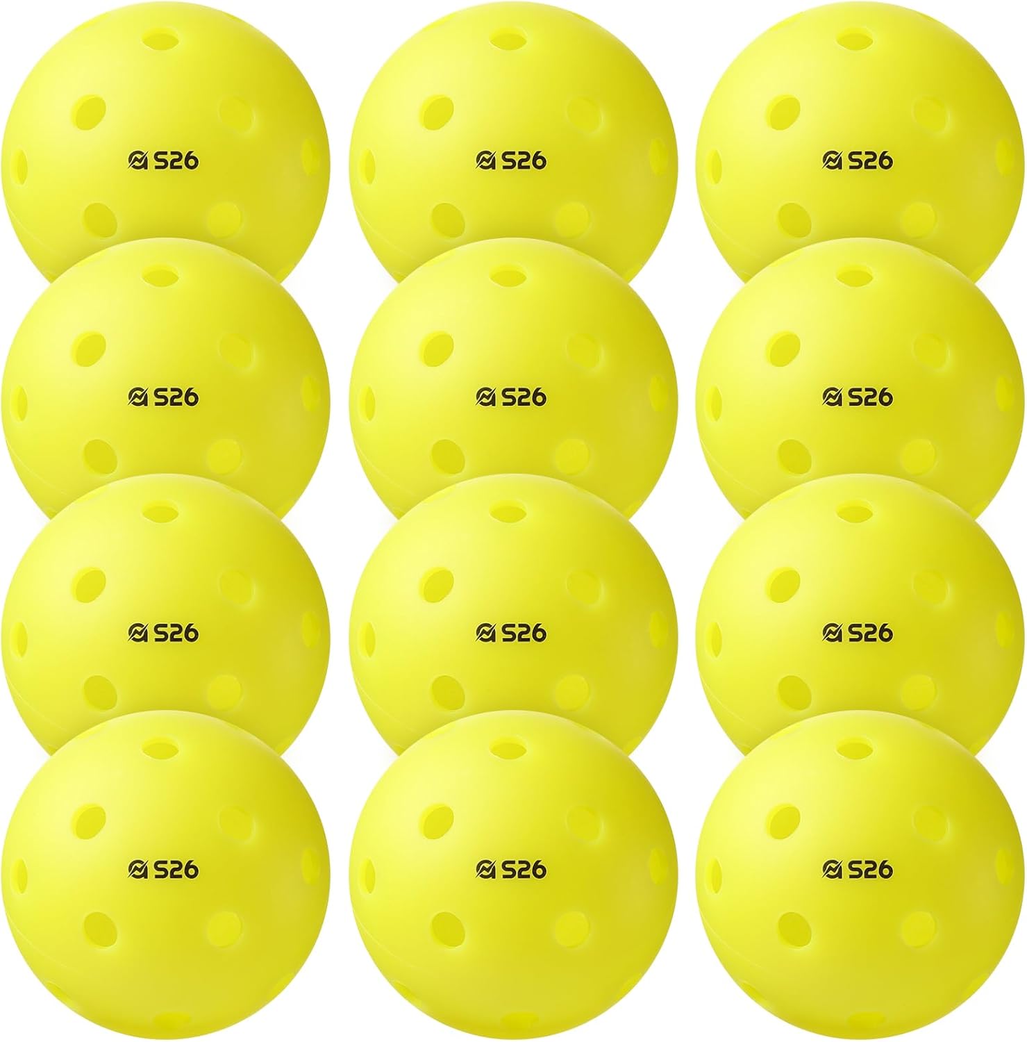 A11N S26 Indoor-Approved Pickleballs: 12 Packs, Yellow