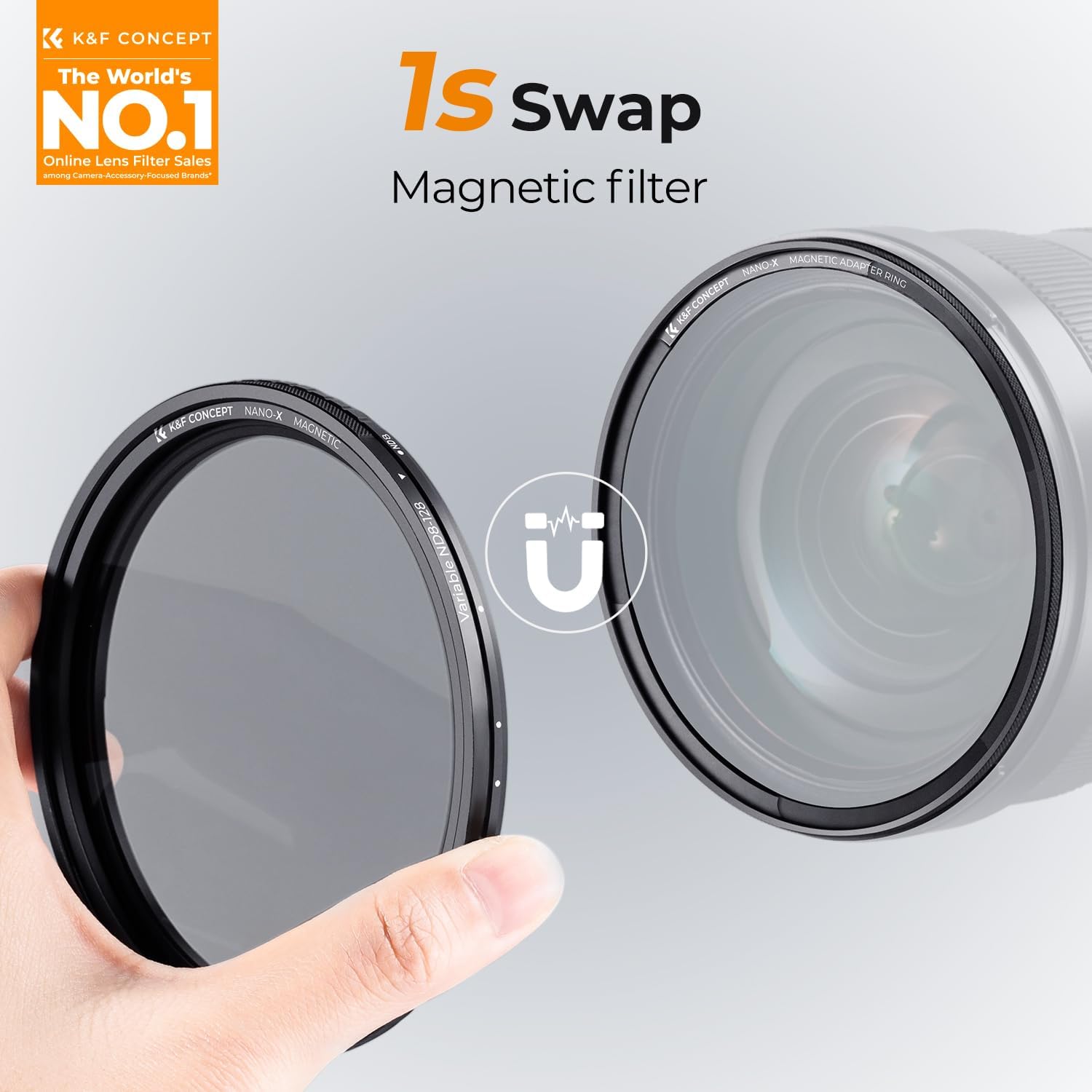 K&F CONCEPT 52mm Magnetic Variable ND ND8-ND128 (3-7 Stops) + 52mm Basic Filter Ring, No X Cross Magnetic Adjustable Neutral Density Filter with 28 Multi-Layer Coatings (Nano-X Series)
