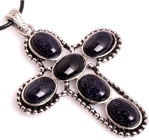 GEM-inside - Collar con colgante de oración de cruz de arenisca azul, 2.165 x 3.071 in, joyería de moda, 18 pulgadas, colores surtidos, Piedra