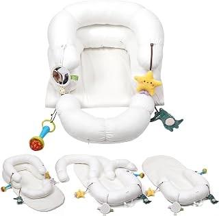 2-in-1 Tummy Time Mat & Seated Support Cushion for Newborns and Older Babies - Baby Tummy Time Support Cushion with Detachable Cushion and Toys（White）