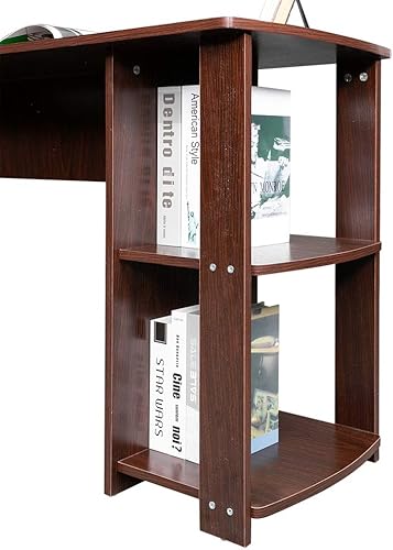 Miniatura 3 de Escritorio de computadora de madera en forma de L en ángulo recto con estantes de dos capas para dormitorio, sala de estar, oficina