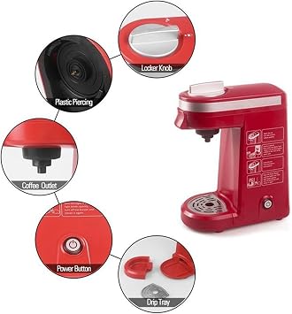 Coffee Machines Coffee Maker Home Single Cup Instant Capsule Single Serving Coffee Brewer, EU, Red