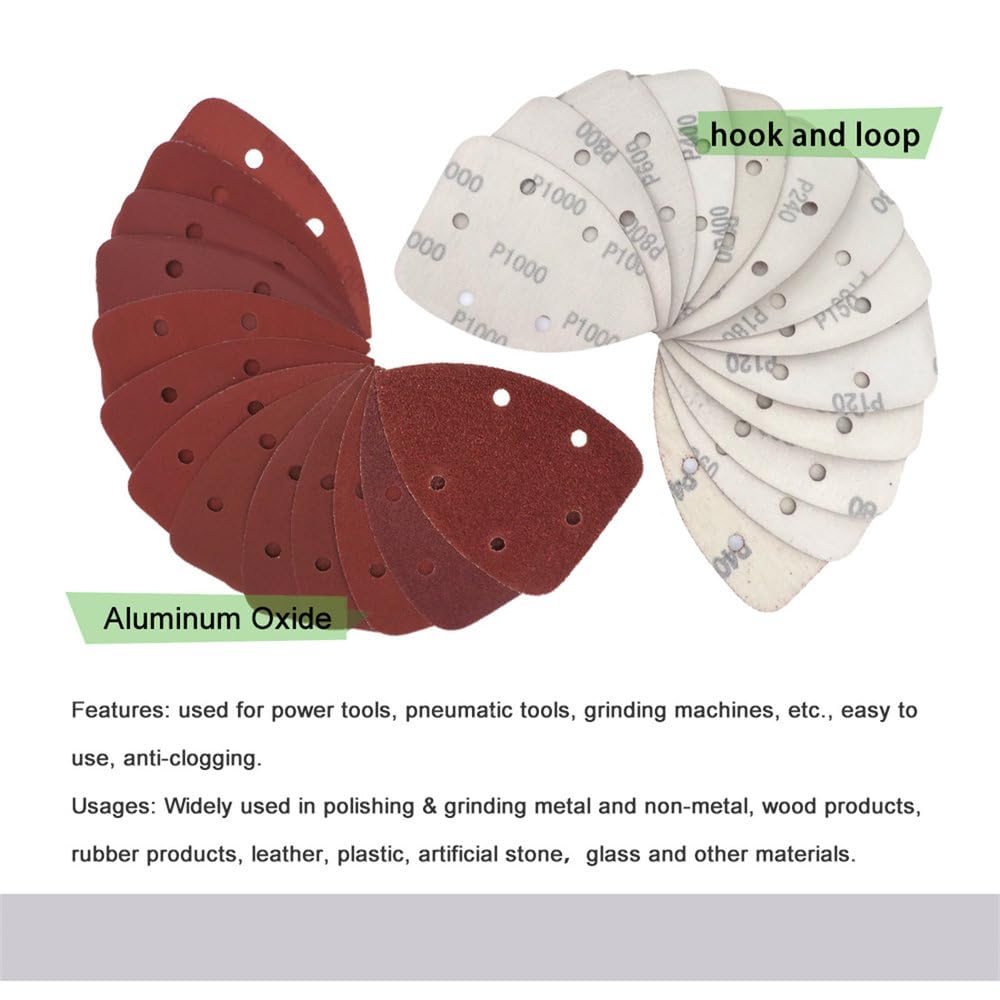 Carta vetrata a Strappo Rossa 98X140mm Triangolo 5 Fori 26 Pezzi Grana 40-1000 Utensili abrasivi Assortiti per lucidatura e levigatura, Due Pezzi ciascuno, 26 Pezzi