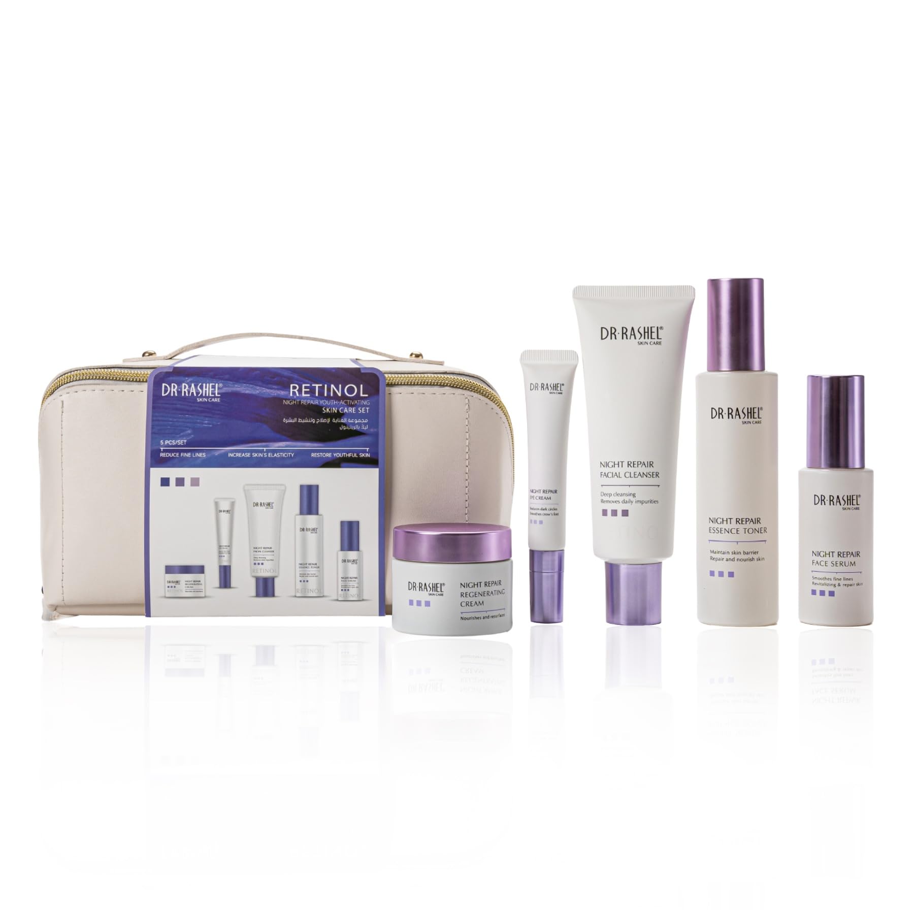 Gesichtspflege Set mit Retinol 5-teilig - Night Repair Routine - Anti-Aging Gesicht Serum, Augencreme, Gesichtscreme, Gesichtsreinigung & Toner für straffe Haut & Faltenreduzierung - Geschenkset Damen