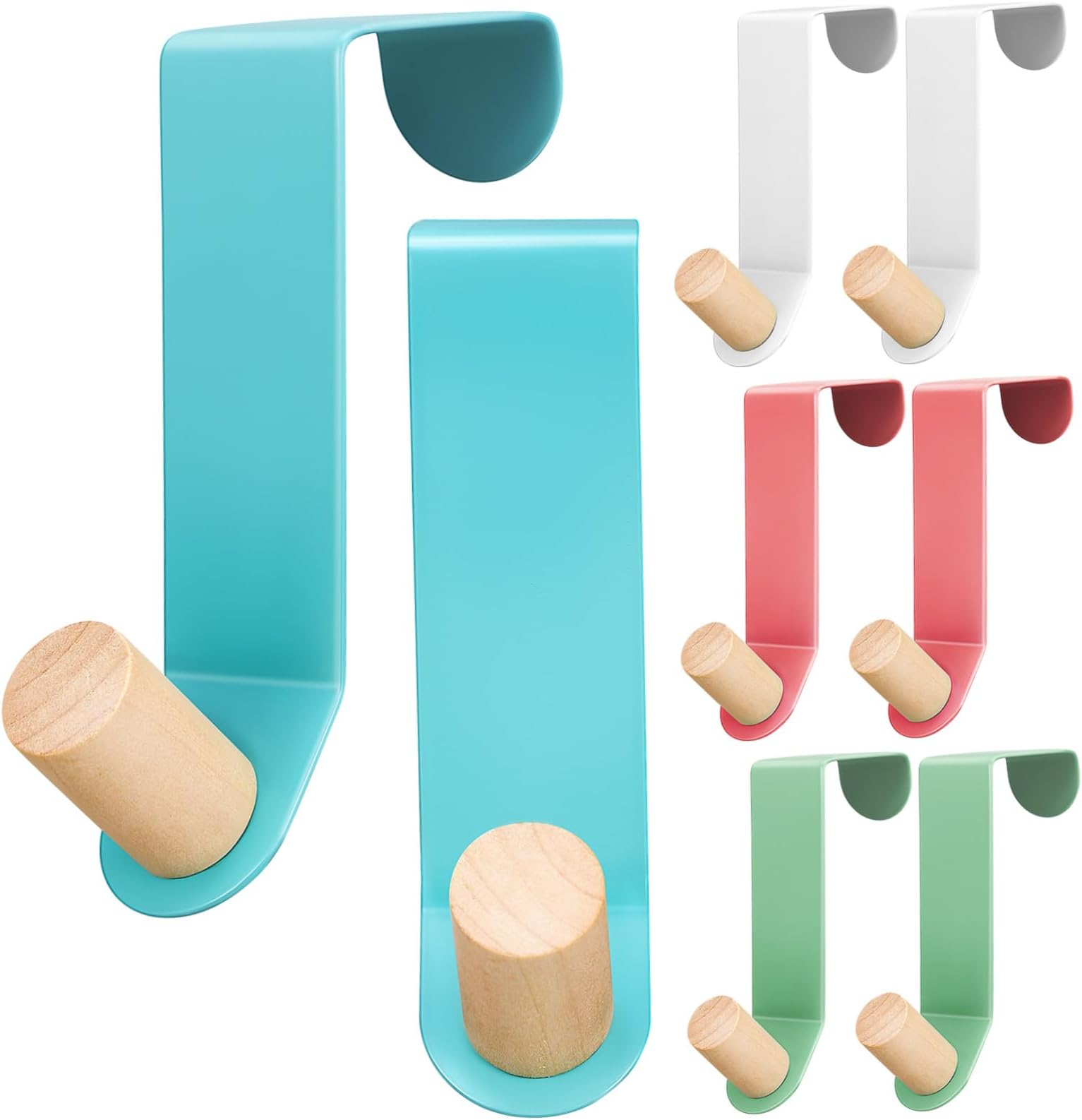 KICHOUSE 8 Pcs Door Hook Set - Iron, Timber - Minimalist Overdoor Hooks for Door, Coat, Towel, Bath Towel, Bag, Jacket, Clothes