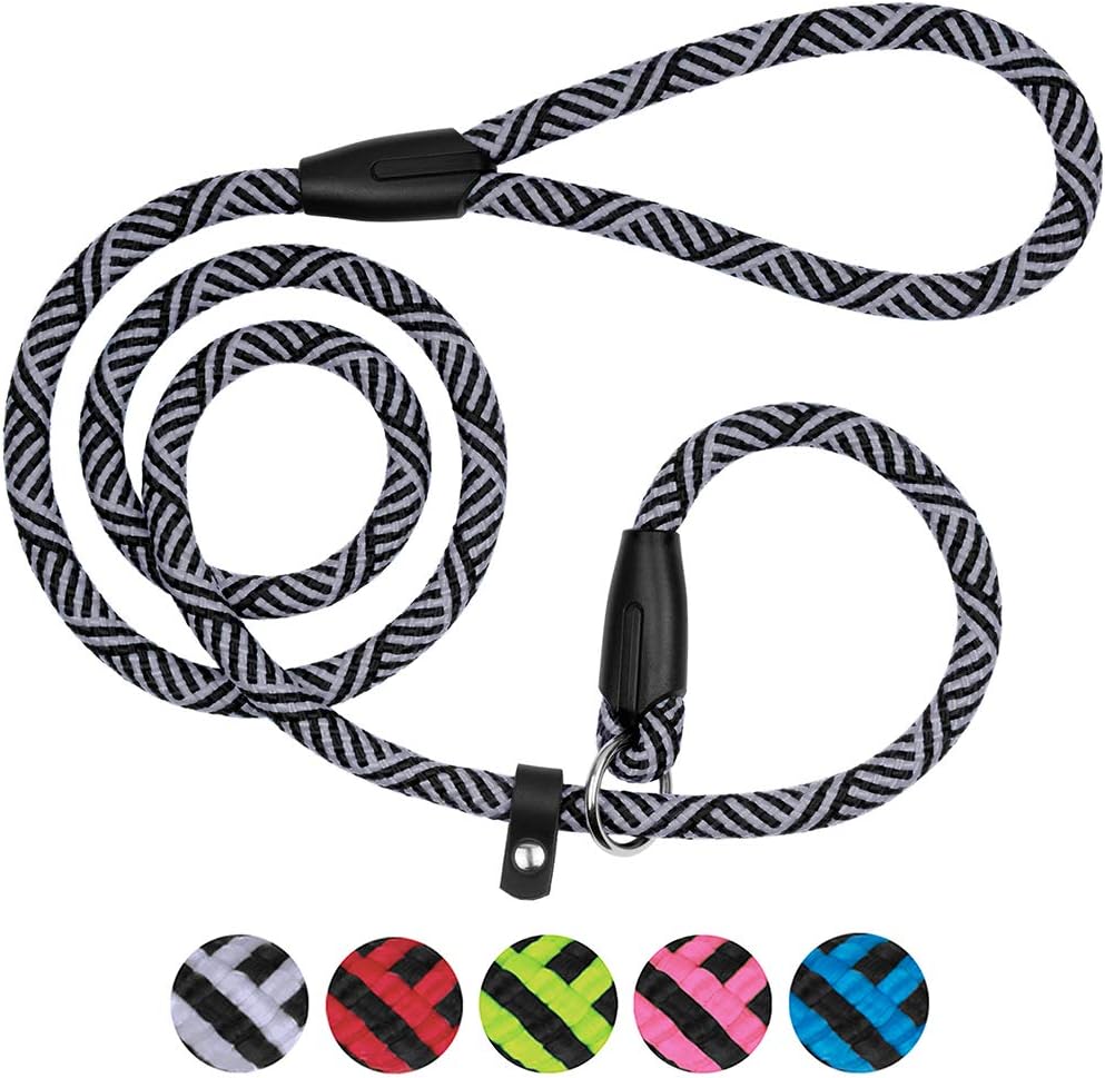 BRONZEDOG Dog Slip Lead 4ft Pet Rope Training Leash for Medium Large Dogs Black Blue Pink Grey Green Red (Grey)