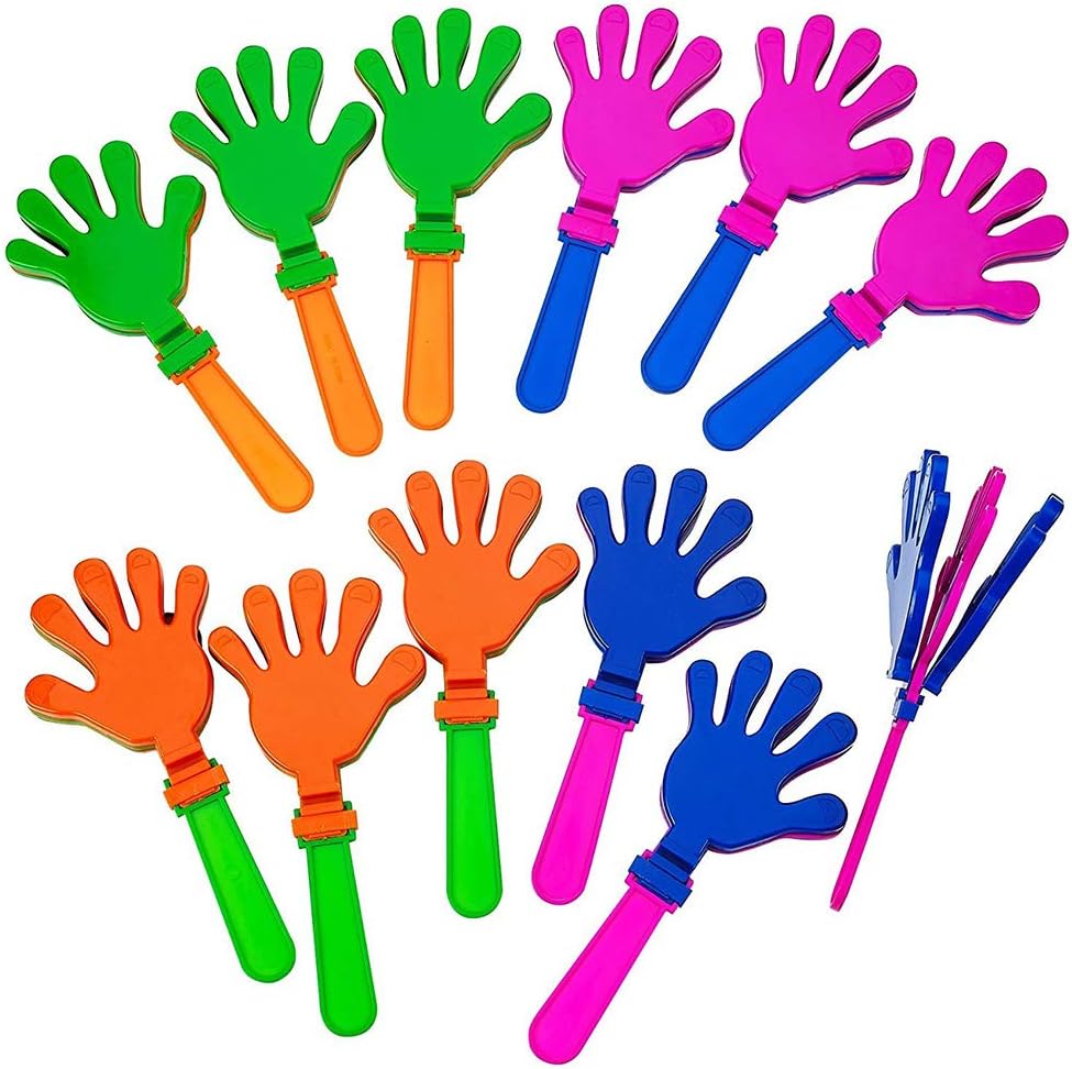ArtCreativity Hand Clappers Noisemakers, 7.5 Inch Assorted Plastic Noise Makers for Sporting Events, Parties, and Concerts, Birthday Party Favors Goodie Bag Fillers for Boys and Girls, Pack of 12