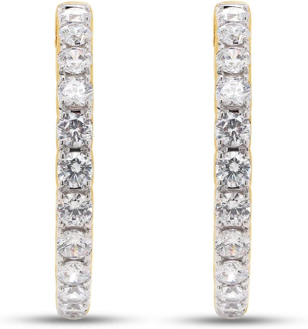 SAVEARTH DIAMONDS 3 Carat Round Cut Lab Created Moissanite Diamond Inside Outside Hoop Earrings In 10K Or 14K Solid Gold Jewelry For Women (VVS1 Clarity, 3 Cttw)