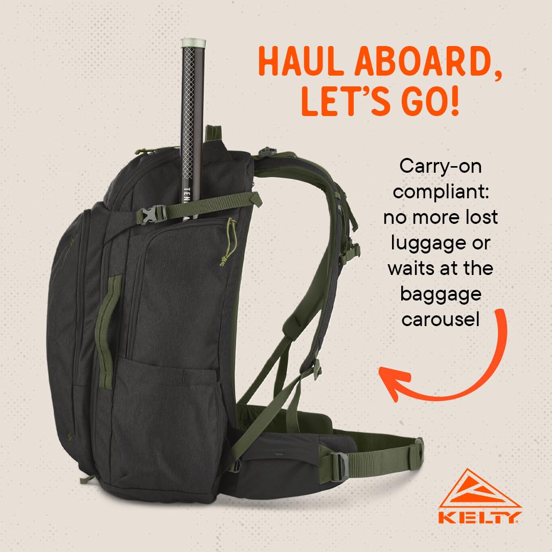 Kelty Redwing Traveler Backpack, Travel Pack with Wide U Zip Opening, Signature Wing Pockets, 30-50L Capacity (40L Black) : Sports & Outdoors