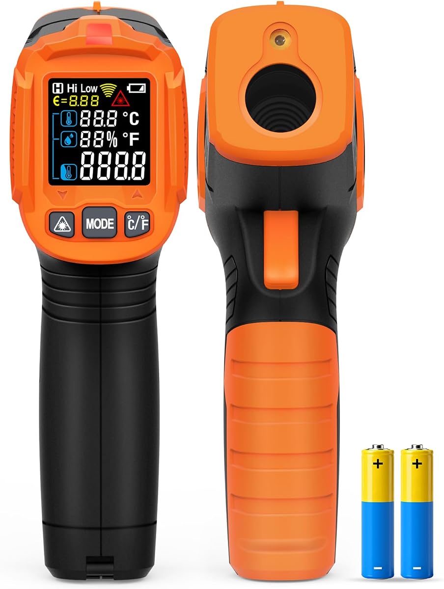 3 in 1 Digital Infrared Thermometer Gun with High/Low Alarm POROMETISTO | -58~1472°F Laser Temp Gun for HVAC, Cooking Kitchen, Industrial, with Humidity & Ambient, Adjustable Emissivity, Backlit LCD