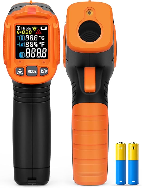 3 in 1 Digital Infrared Thermometer Gun with High/Low Alarm POROMETISTO | -58~1472°F Laser Temp Gun for HVAC, Cooking Kitchen, Industrial, with Humidity & Ambient, Adjustable Emissivity, Backlit LCD
