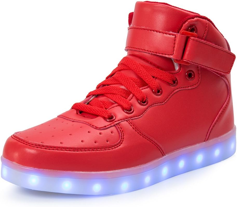 Qkettle Kids High Top LED Shoes Light Up USB Charging Boys Girls Sneakers(US 3.5 Big Kid/EU 36,Red)