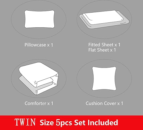 Miniatura 6 de ROWADALO DJT5002Twin - Juego de ropa de cama de 5 piezas para niños y niños, juego de edredón de videojuegos en una bolsa, completo con juego de