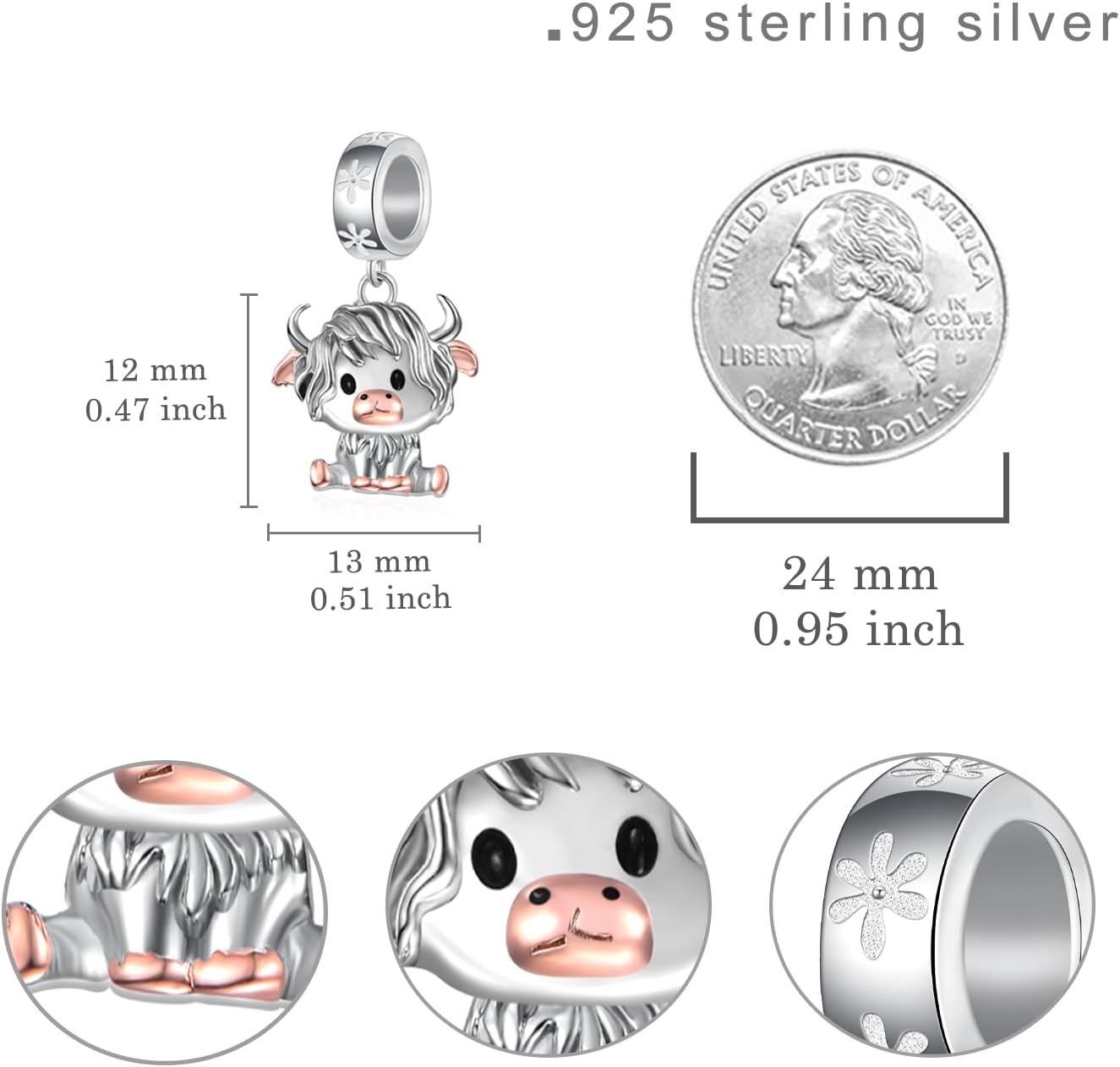 Cute Animals Charms 925 Sterling Silver Highland Cow/Dragon/Axolotl/Raccoon/Whale/Turtle/Cardinal/Hummingbird Charms for Bracelets for Women Cute Animal Charm Beads for Jewelry Making - Image 6