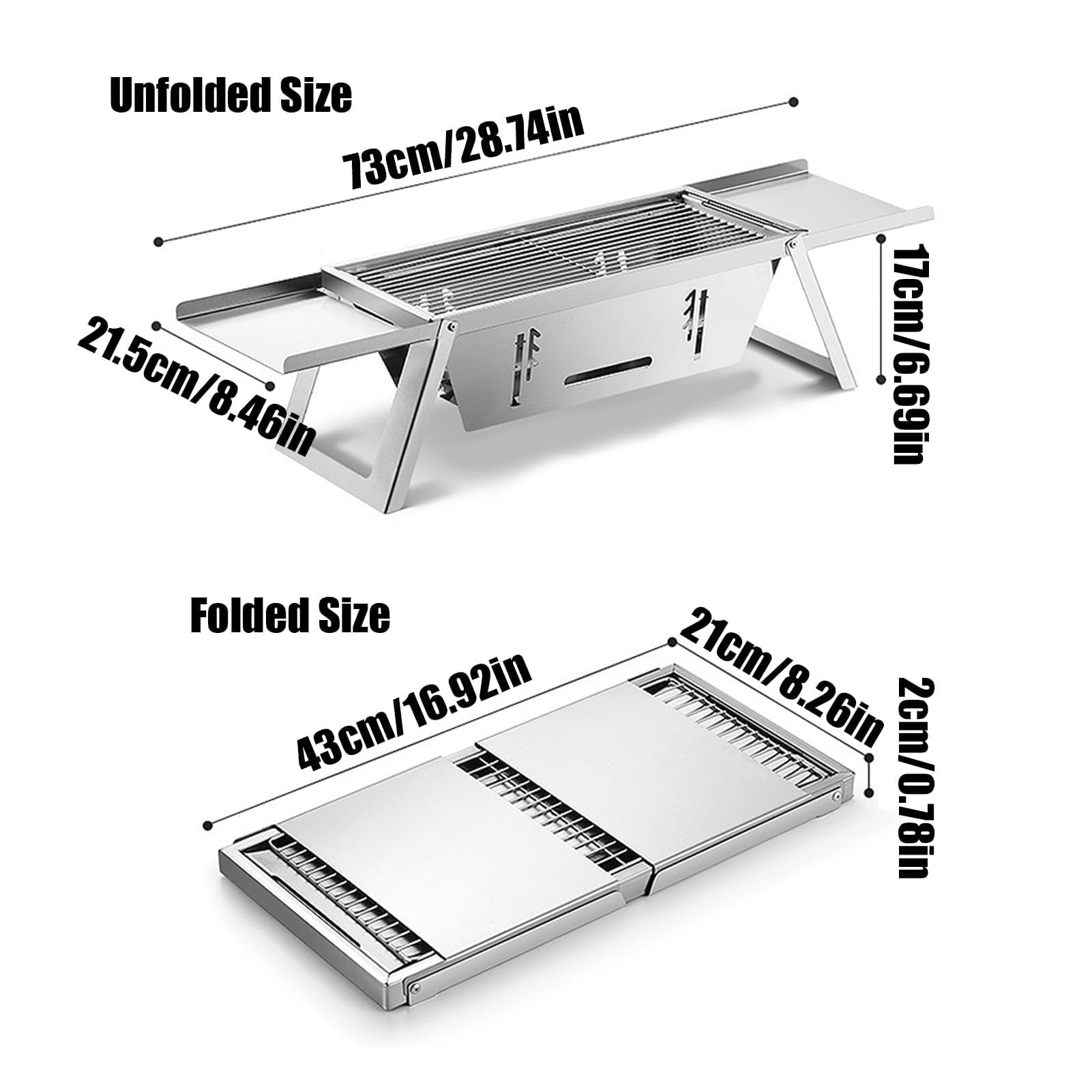 Parrilla plegable portátil de acero inoxidable para camping, playa, caravana, jardín, balcón, mesa, fiestas, fácil de llevar, ideal para cocinar al aire libre