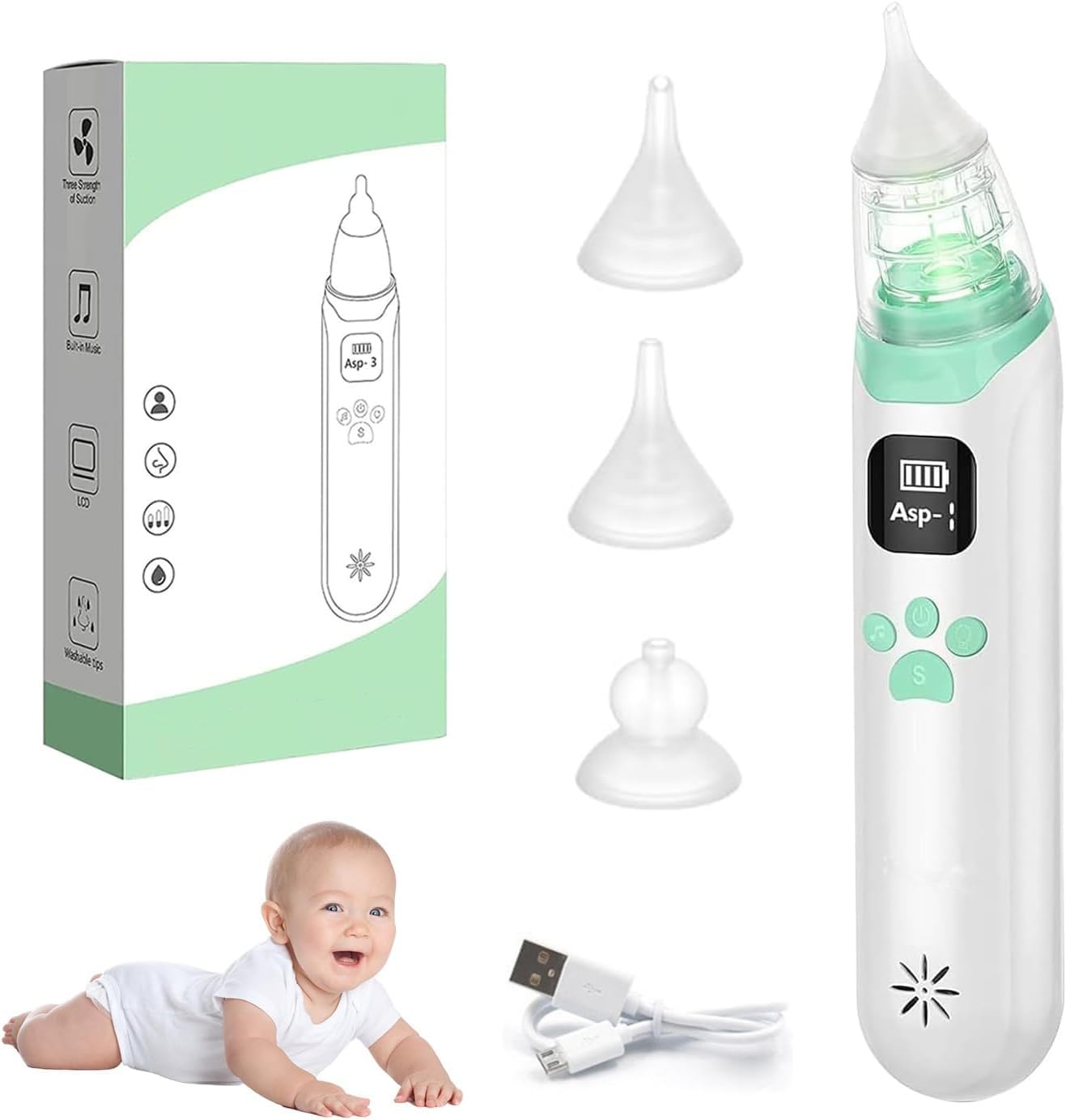 Electric Cleaner,Features 3 silicone suction heads,three suction levels,low noise,and relaxation functions with music and lights - 2