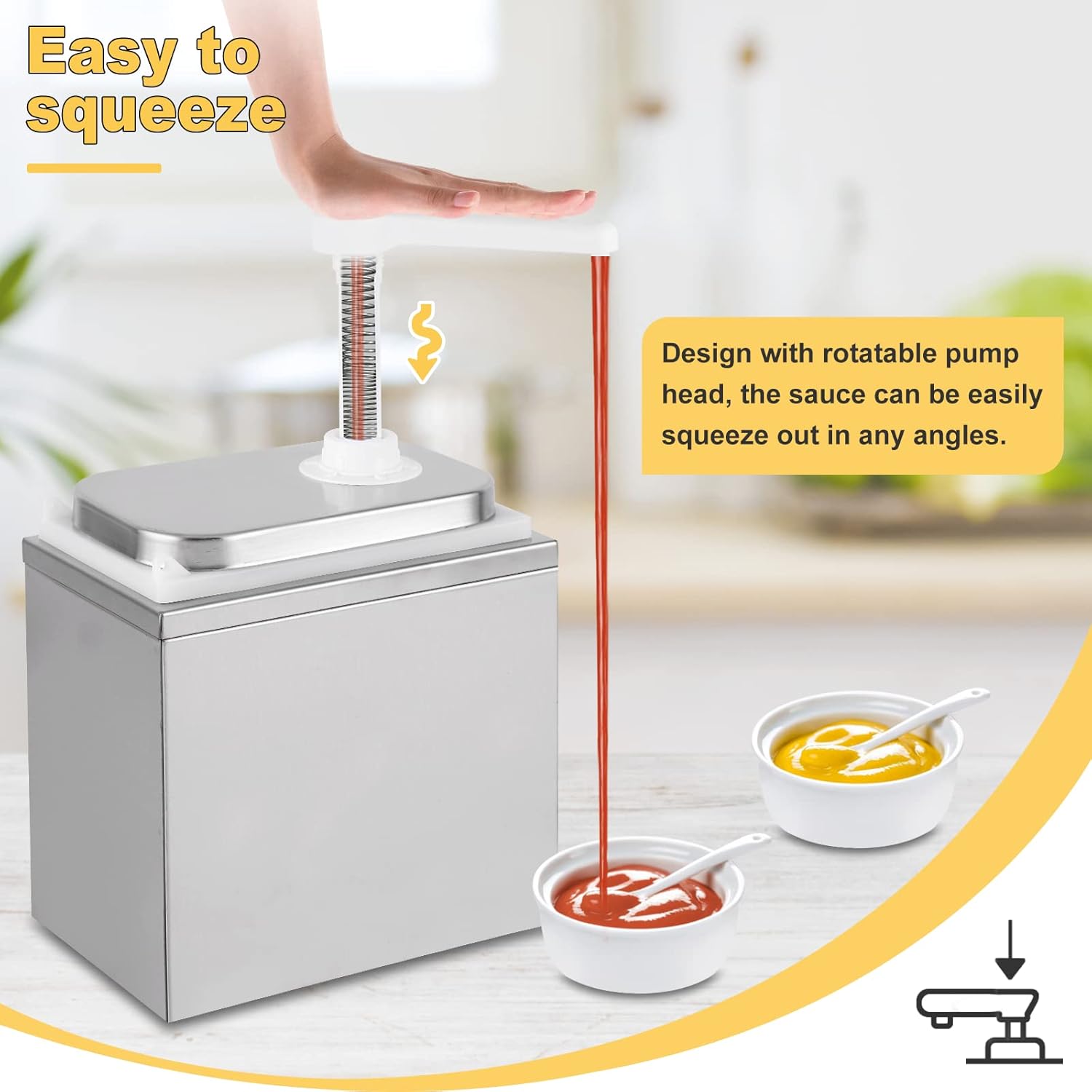 2L Sauce Dispenser Pump Stainless Steel Condiment Pump Station Condiment Pump Dispenser with 2.1 Quart Jar