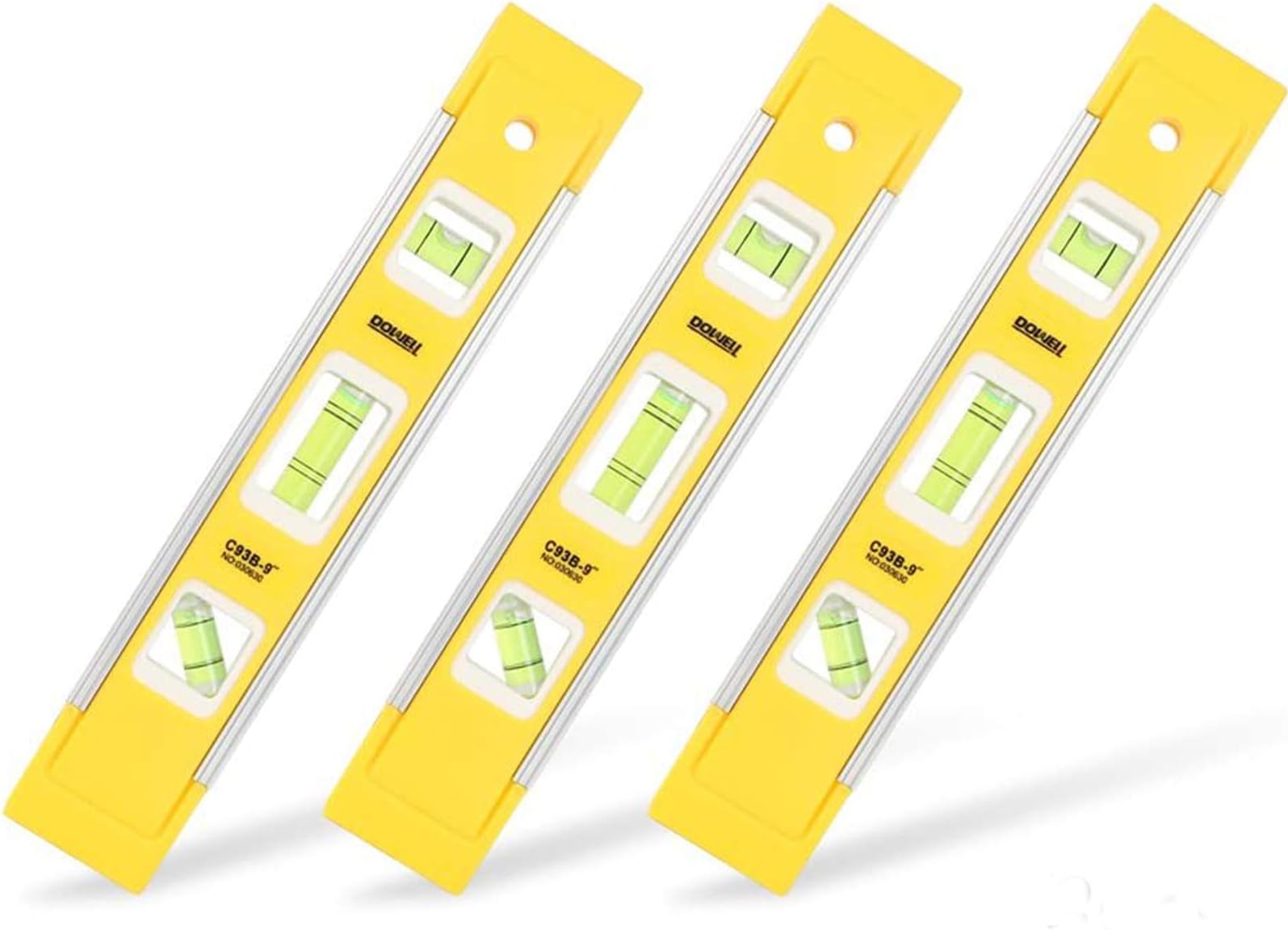 DOWELL 9 Inch Magnetic Box Level Torpedo Level(3PCS),3 Different Bubbles/45°/90°/180°Measuring Shock Resistant Torpedo Level