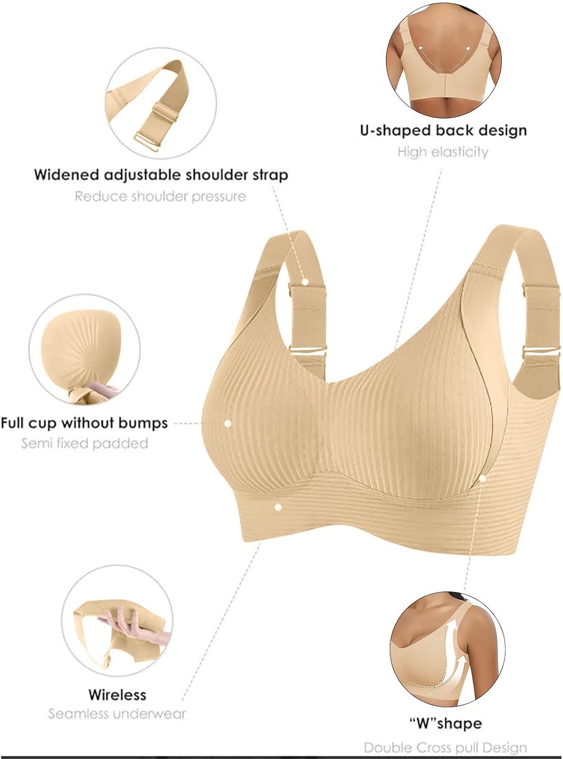 3PC Seamless Bras for Women's Ribbed Wireless Lounge Bra Active