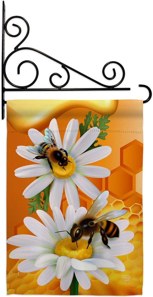 Sweet Honey Garden Flag Set Wall Holder Friends Butterfly Ladybugs Dragonfly Bee Springtime Insect Natural Wildlife Small Decorative Gift Yard House Banner Made In USA 13 X 18.5