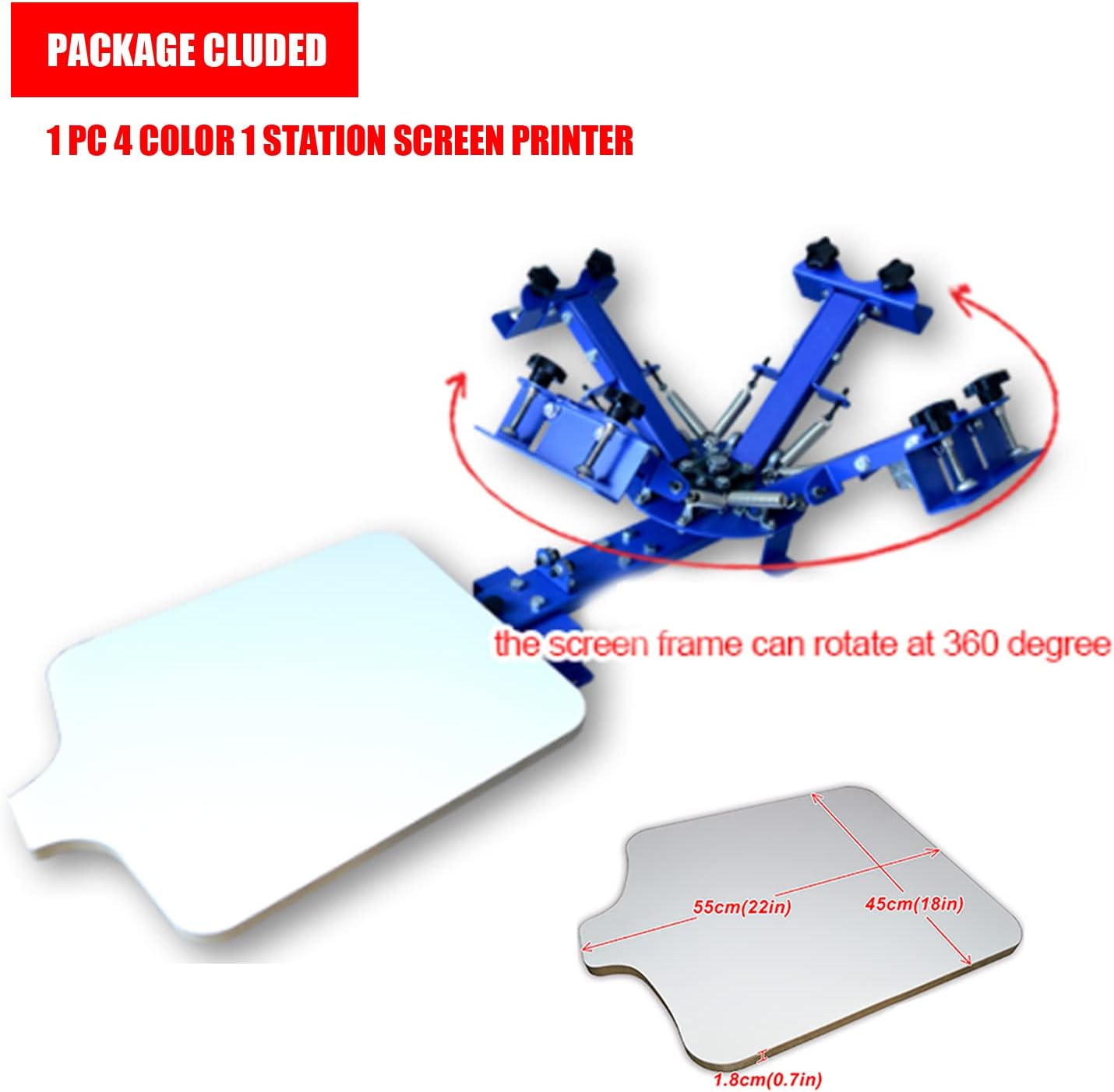 Tianiuseen 4 Color 1 Station Screen Printing Kit with Silk Printing Press Equipment Material Desktop Screen Printer Screen Printing 16 * 16 inch Flash Dryer for T-Shirt Printing