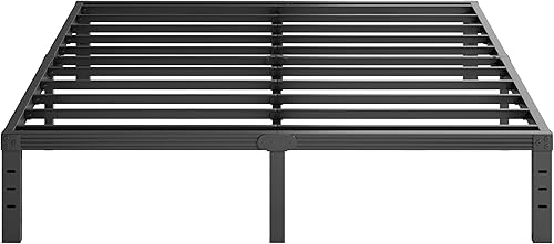 Miniatura 11 de Base de cama de metal de 18 pulgadas de alto, base de cama con plataforma tamaño completo, no necesita somier, fácil de montar, sin ruido,