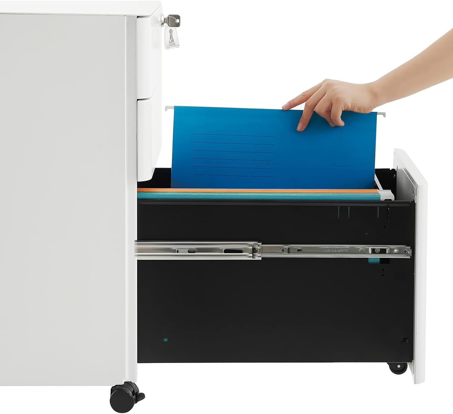 Mobile File Cabinet, Office Cabinet With Wheels And Lock, Office File Organizer, Pre-Assembled Body, For A4, Legal, Letter Sized Documents, Hanging File Folders(White)