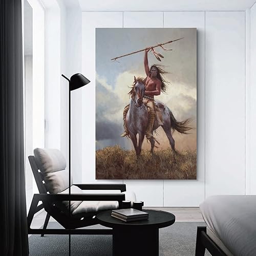 Miniatura 3 de Póster de arte nativo americano, nativo americano a caballo, pueblos nativos, guerrero nativo, pintura de arte de pared, lienzo, decoración de