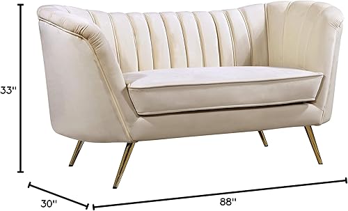 Vista 3 de Meridian Furniture Margo Collection Modern Sofá biplaza tapizado de terciopelo contemporáneo con acolchado de canal profundo y patas de acero