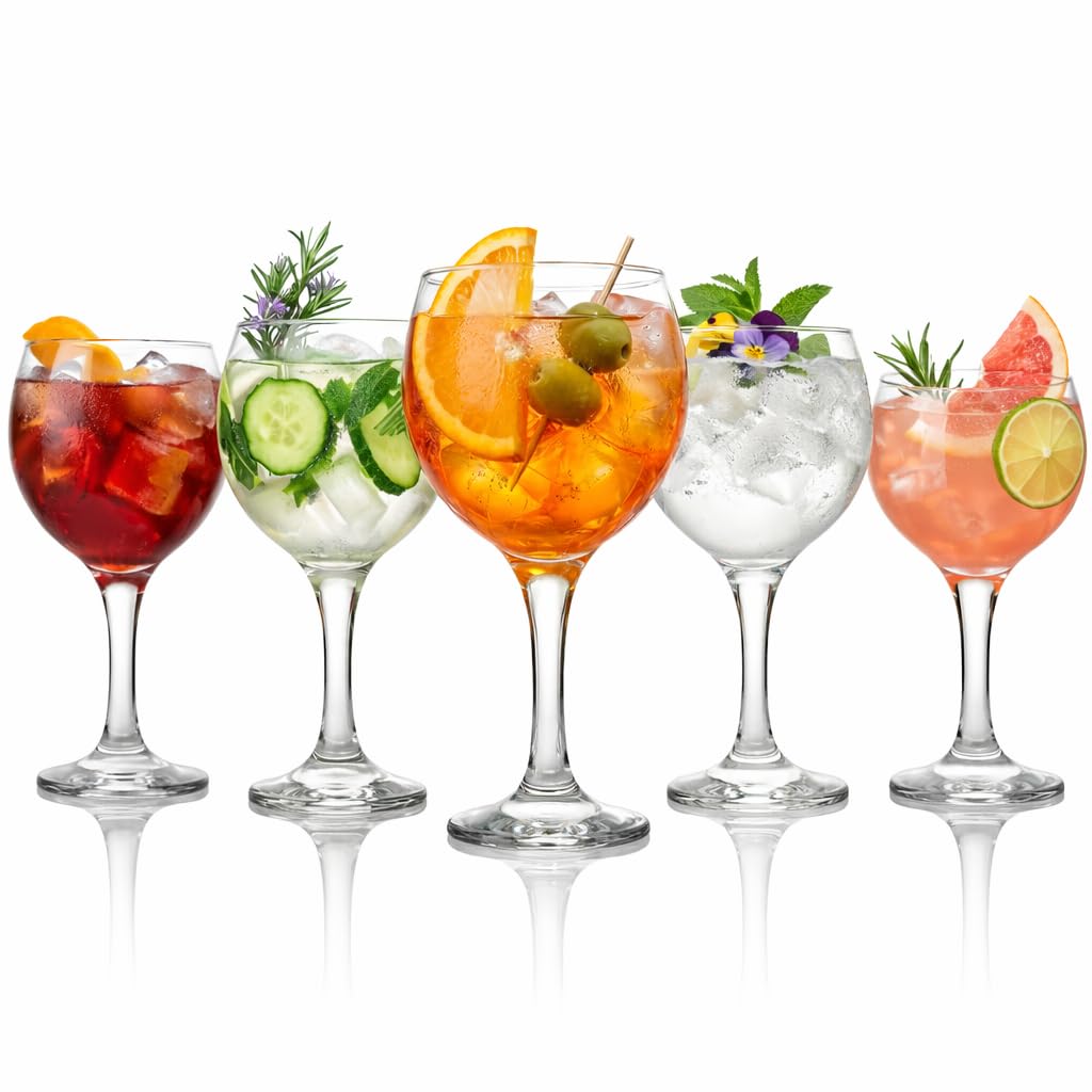 Drinkstuff Gin Balloon Glasses Set of 6, 645ml Large Copa Glasses for Gin & Tonic & Cocktails, Long Stem, Dishwasher Safe