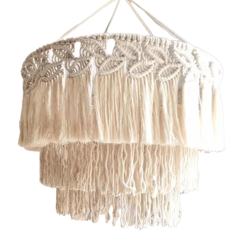 Abat-jour bohème avec pompons tissés pour ampoule à bougie, suspension, lampe murale, ventilateur de plafond, différentes tailles, A, 30 x 35 cm