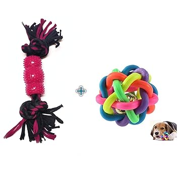 Petlicious & More Puppy Rope Toy Small Dogs Rope Toy Drum Rope Toy Puppy Ball Rainbow Ball Dog Ball (Color May Vary) - Pack of 2