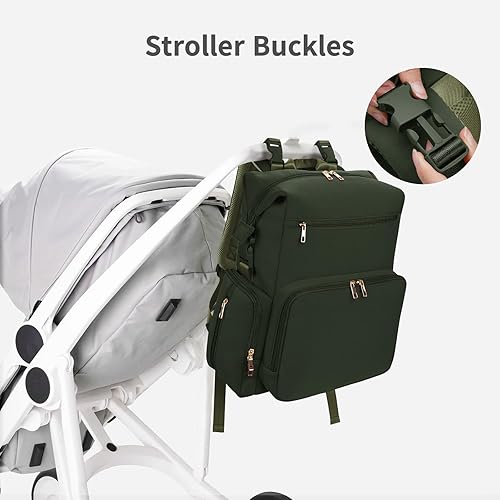 Miniatura 6 de CEI-CEI Mochila de neopreno para pañales con bolsillos aislados, bolsas grandes de maternidad para bebés recién nacidos, bolsa de viaje con Verde